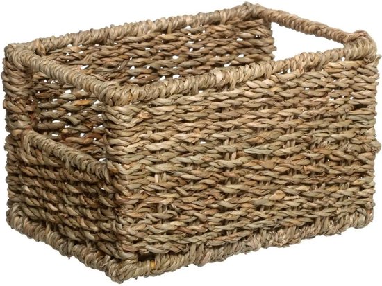 Gevlochten mand van zeegras met handvatten, klein formaat.