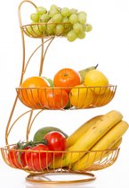 Corbeille à Fruits - 3 Couches - Or - Corbeille à Fruits - Corbeille à Fruits Métal - Etagère - Bol Décoration - Pour Fruits - 45x30x30 CM