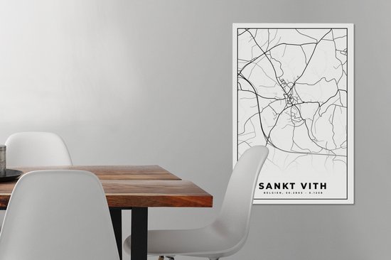 Tableau sur Toile Wit – België – Carte – Plan de Ville – Carte – Saint Vith - 40x60 cm - Décoration murale
