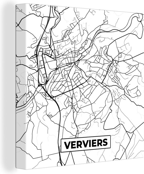 Canvas Schilderij Kaart – Plattegrond – Stadskaart – Verviers – België – Zwart Wit - 20x20 cm - Wanddecoratie