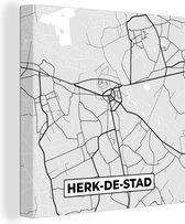 Canvas Schilderij Stadskaart – Plattegrond – België – Zwart Wit – Herk de Stad – Kaart - 20x20 cm - Wanddecoratie