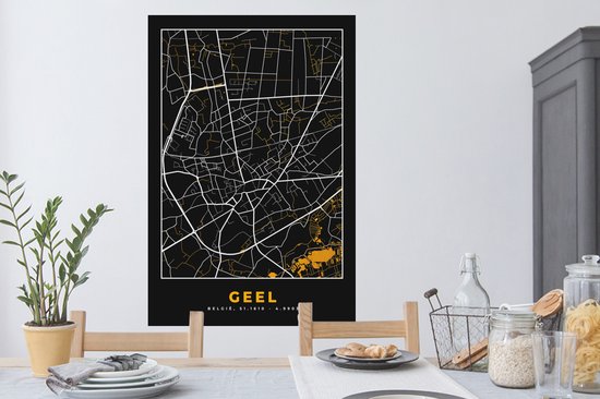 Muurstickers - Sticker Folie - Geel - Stadskaart - Kaart - Goud - Plattegrond - 80x120 cm - Plakfolie - Muurstickers Kinderkamer - Zelfklevend Behang - Zelfklevend behangpapier - Stickerfolie