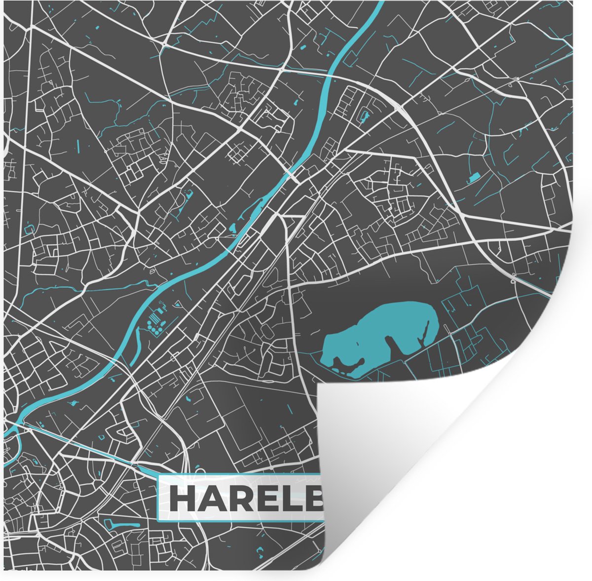 Muurstickers - Sticker Folie - Plattegrond – Harelbeke – Blauw – Stadskaart - Kaart - 120x