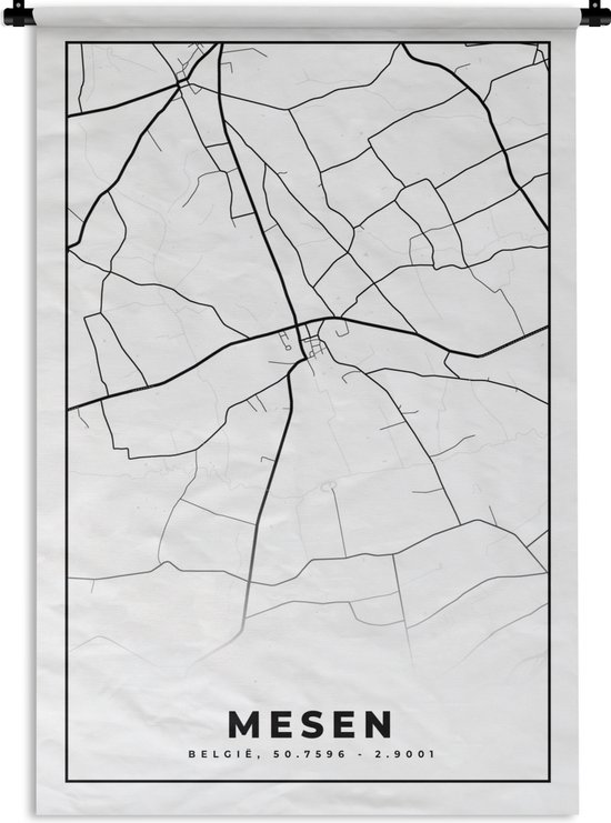 Tapisserie - Tapisserie - Plan de Ville - Carte - België - Zwart Wit - Messines - Carte - 90x135 cm - Tapisserie