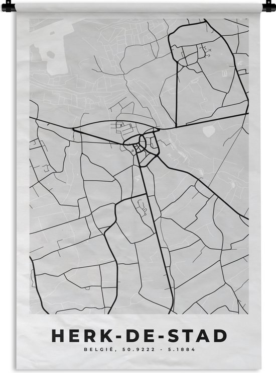 Tapisserie - Toile murale - Plan de la ville - Carte - België - Zwart et Wit - Reconnaître la Ville - Carte - 90x135 cm - Tapisserie
