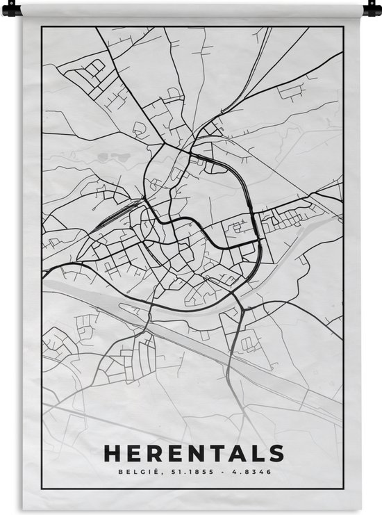 Tapisserie - Tapisserie - Plan de ville - Carte - België - Zwart Wit - Herentals - Carte - 90x135 cm - Tapisserie
