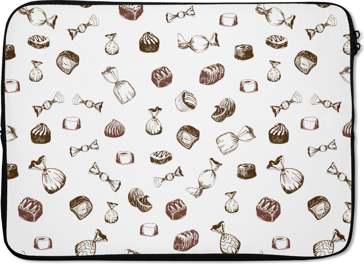 Laptophoes 14 inch - Snoep - Vintage - Chocolade - Design - Laptop sleeve - Binnenmaat 33x23 cm - Zwarte achterkant
