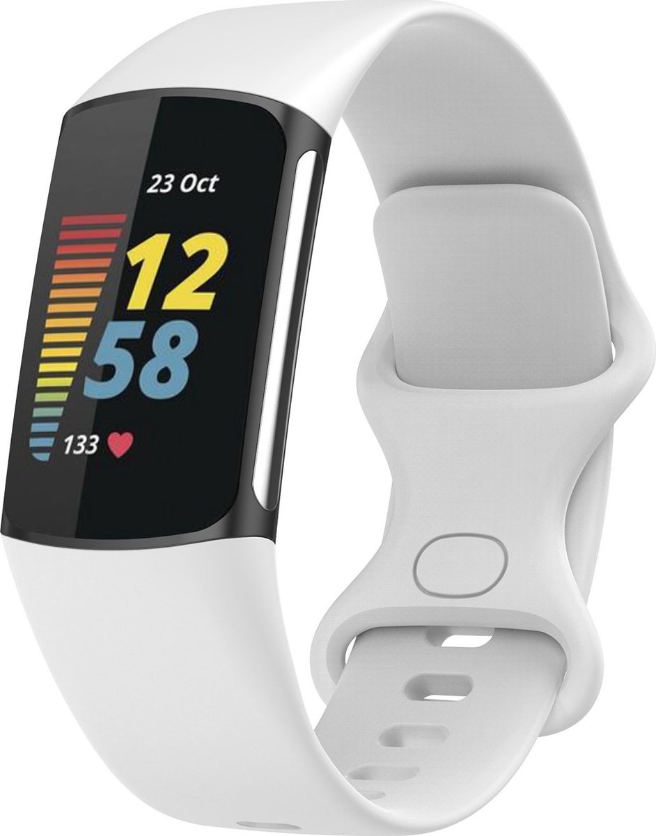 Mobigear Siliconen Watch bandje geschikt voor Fitbit Charge 5 Bandje Druksluiting | Mobigear Sport Dual - Wit