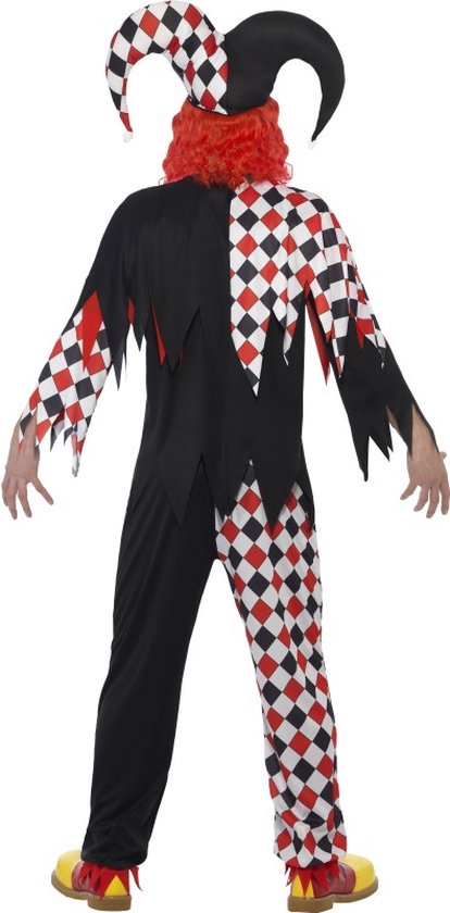 spel Verdampen projector Crazy Hofnar Horror Clown Halloween Kostuum Zwart & Rood met Masker en Hoed  | maat L | bol.com