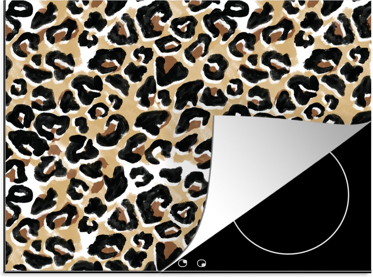KitchenYeah® Inductie beschermer 59x52 cm - Dierenprint - Panter - Bruin - Waterverf - Kookplaataccessoires - Afdekplaat voor kookplaat - Inductiebeschermer - Inductiemat - Inductieplaat mat
