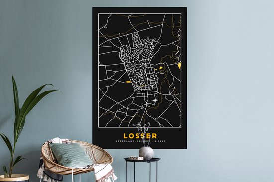 Stickers muraux - Perdant - Black and Gold et Or - Plan de la ville - Carte - Carte - 80x120 cm - Feuille adhésive
