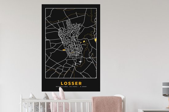 Stickers muraux - Perdant - Black and Gold et Or - Plan de la ville - Carte - Carte - 80x120 cm - Feuille adhésive