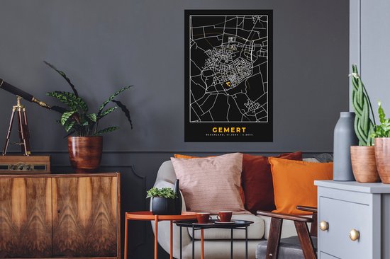 Stickers muraux - Gemert - Plan de la ville - Or - Carte - Pays- Nederland - Carte - 60x90 cm - Feuille adhésive