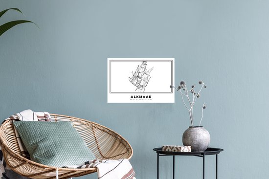 Stickers muraux - Pays Nederland - Alkmaar - Plan de la ville - Carte - Zwart Wit - Carte - 30x20 cm - Feuille adhésive