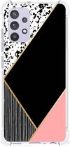 Smartphone hoesje Geschikt voor Samsung Galaxy A32 4G | A32 5G Enterprise Editie TPU Silicone Hoesje met transparante rand Black Pink Shapes