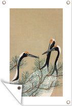 Muurdecoratie Japandi - Kraanvogel - Bladeren - Tak - 120x180 cm - Tuinposter - Tuindoek - Buitenposter