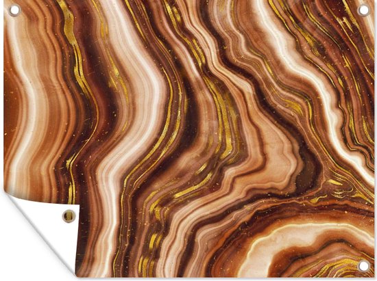 Tuin decoratie Marmer - Bruin - Beige - 40x30 cm - Tuindoek - Buitenposter