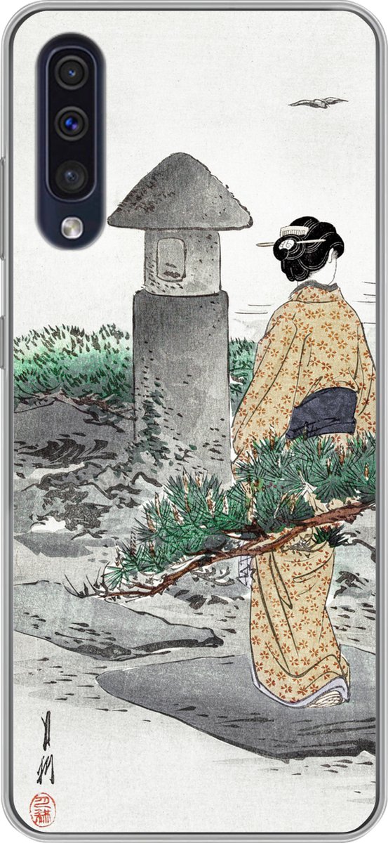 Telefoonhoesje Geschikt voor Samsung Galaxy A50 hoesje - Vintage - Vrouw - Japan - Kimono - Scandinavisch - Siliconen Telefoonhoesje Telefoonhoesje