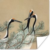 Poster Bladeren - Kraanvogel - Japans - Vintage - 50x50 cm