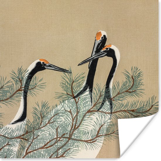 Poster Bladeren - Kraanvogel - Japans - Vintage