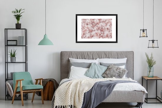 Fotolijst incl. Poster - Marmer - Wit - Rood - 90x60 cm - Posterlijst