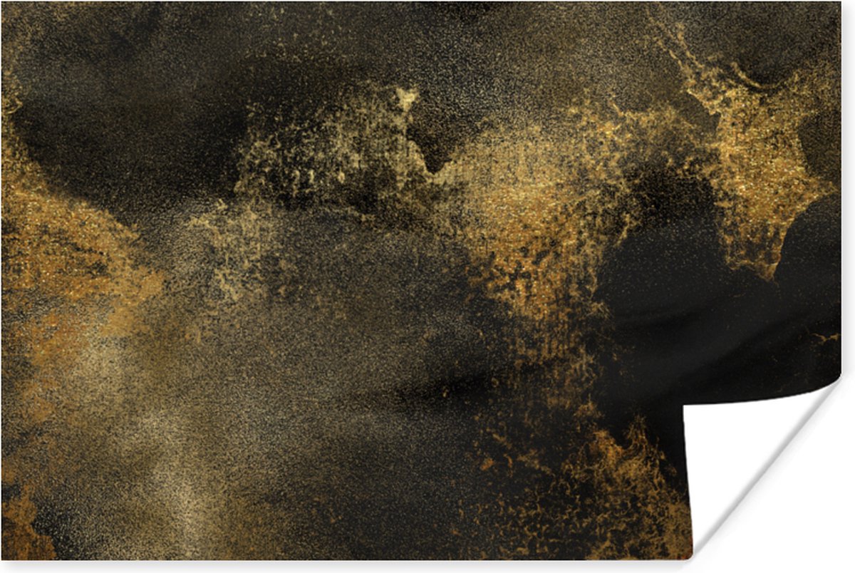 Poster Goud - Abstract - Verf - Zwart - 30x20 cm
