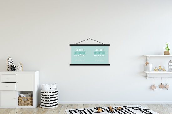 Porte-affiche avec affiche - Affiche scolaire - École - Boeken - Citations - Vous n'êtes jamais trop vieux pour apprendre - 90x45 cm - Lattes noires