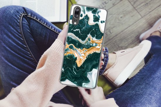 Coque Huawei P20 - Marbre - Aqua - Or - Coque de téléphone en Siliconen
