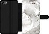 Bookcase Geschikt voor iPhone 7 telefoonhoesje - Marmer print - Grijs - Lijn - Met vakjes - Wallet case met magneetsluiting