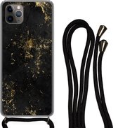Telefoonkoord - Telefoonketting - Hoesje met koord Geschikt voor iPhone 11 Pro - Gold - Luxe - Vintage - Zwart - Siliconen - Crossbody - Telefoonhoesje met koord