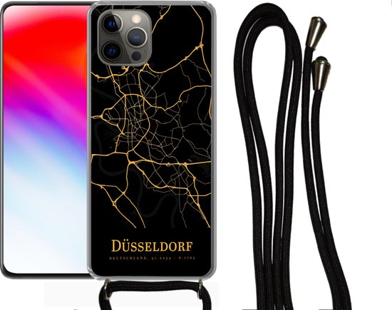Cordon téléphonique - Chaîne téléphonique - Étui de téléphone Samsung Galaxy S22 Ultra - Düsseldorf - Carte - Or - Siliconen - Bandoulière - Étui de téléphone avec cordon