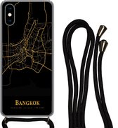Telefoonkoord - Telefoonketting - Telefoonhoesje Geschikt voor iPhone XS - Bangkok - Kaart - Goud - Siliconen - Crossbody - Telefoonhoesje met koord