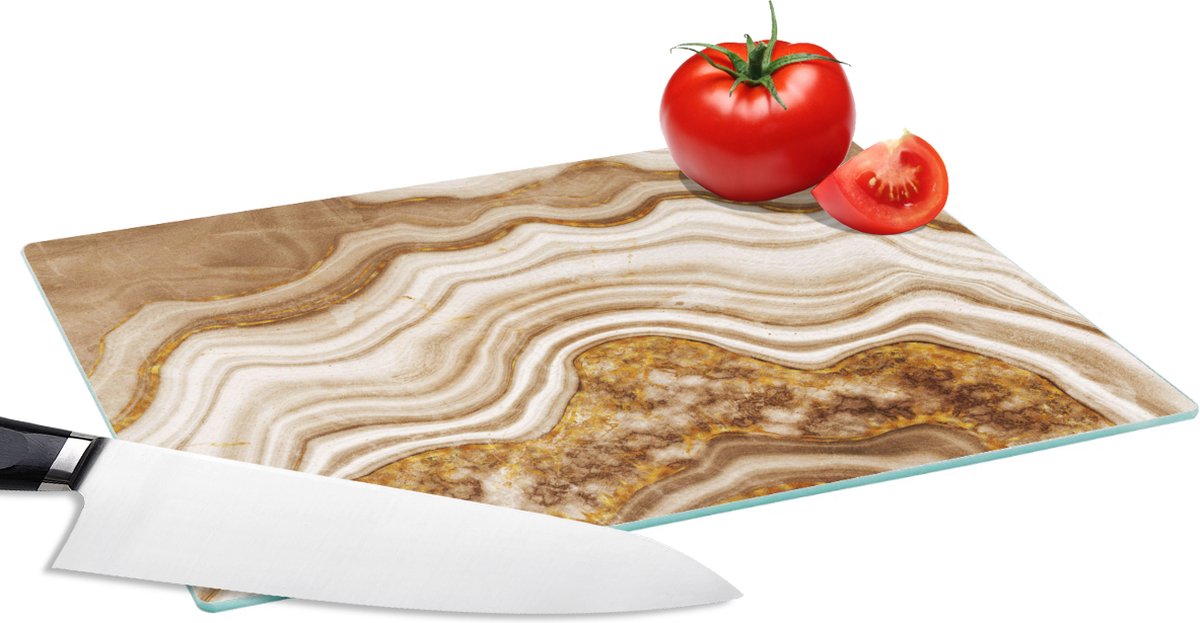 Glazen Snijplank - 28x20 - Marmer - Goud - Bruin - Snijplanken Glas