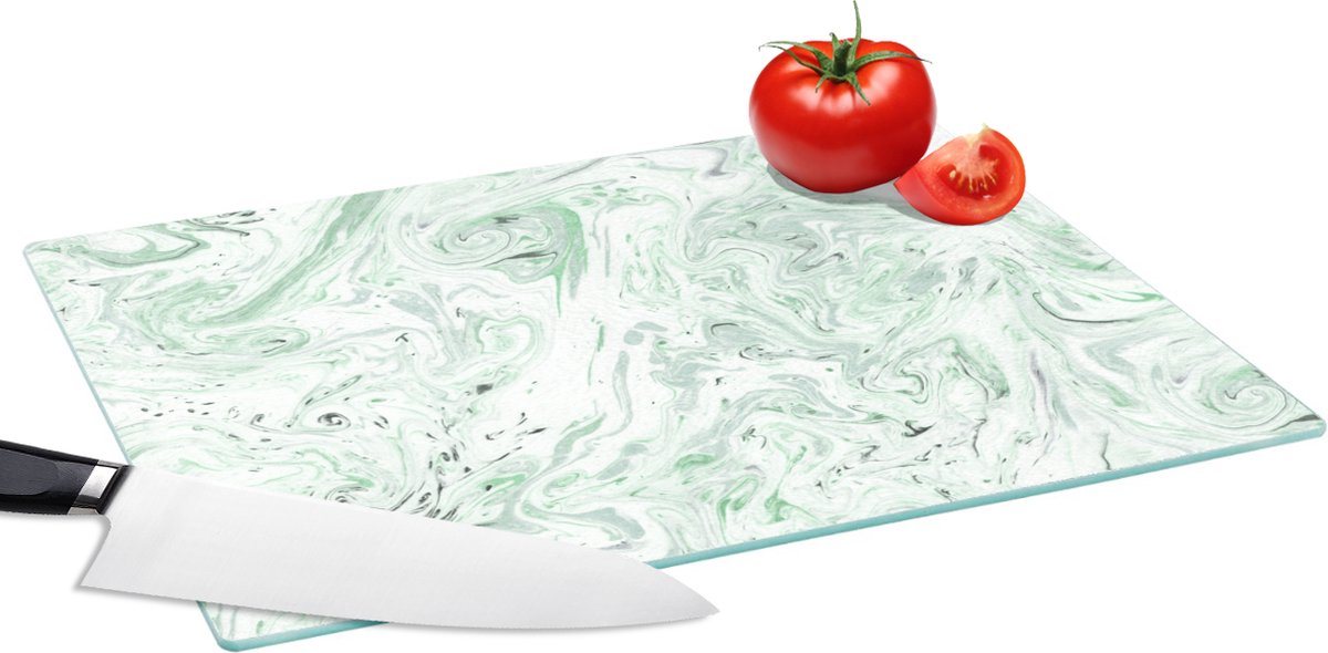 Glazen Snijplank - 39x28 - Marmer - Wit - Patronen - Snijplanken Glas