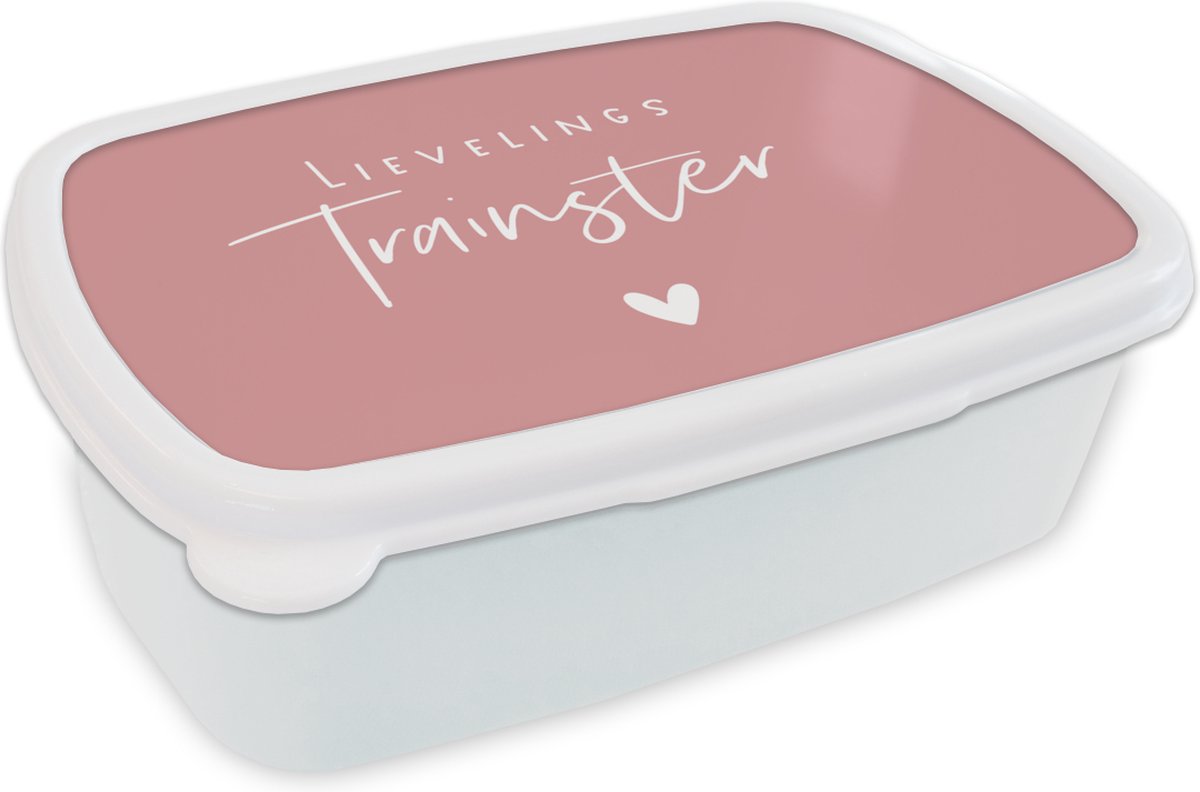 Broodtrommel Wit - Lunchbox - Brooddoos - Quote - Trainer - Hartje - 18x12x6 cm - Volwassenen