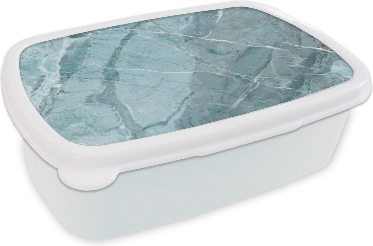 Broodtrommel Wit - Lunchbox - Brooddoos - Keien - Blauw - Wit - Graniet - 18x12x6 cm - Volwassenen