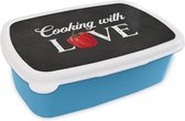 Broodtrommel Blauw - Lunchbox - Brooddoos - Cooking with love - Spreuken - Keuken - Paprika - Koken - Kok - Tekst - 18x12x6 cm - Kinderen - Jongen