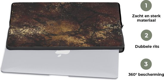 Housse pour ordinateur portable 13 pouces - Or - Peinture - Abstrait - Zwart - Housse pour ordinateur portable