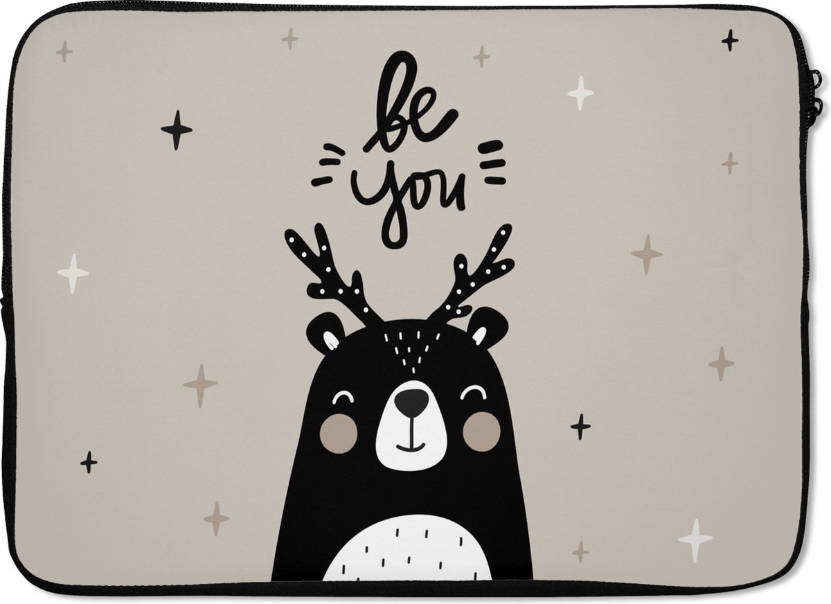 Laptophoes 14 inch - Quotes - Be you - Spreuken - Kids - Baby - Jongens - Meiden - Laptop sleeve - Binnenmaat 33x23 cm - Zwarte achterkant