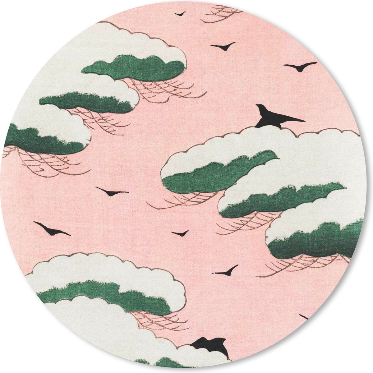 Muismat rond 40x40 cm - Mousepad Japans - Vogel - Wolk - Vintage - Ronde muismatten