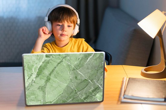 Sticker pour ordinateur portable - 11,6 pouces - Galets - Wit - Vert - Imprimé granit - 30x21cm - Autocollants pour ordinateur portable - Skin pour ordinateur portable - Housse