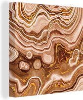 Canvas Schilderij Marmer - Bruin - Cirkel - 20x20 cm - Wanddecoratie