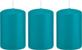 3x Turquoise blauwe cilinderkaarsen/stompkaarsen 5 x 8 cm 18 branduren - Geurloze kaarsen turkoois blauw