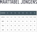 Maattabel voor jongenskleding met maten.
