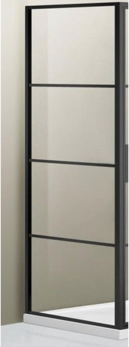 Saniclass Bellini zijwand 90x200cm veiligheidsglas mat zwart frame lines buitenzijde met anti kalk