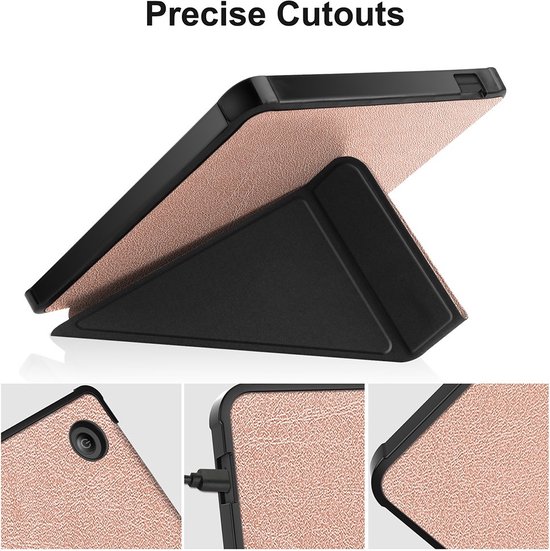 Lunso - Origami sleepcover hoes - Geschikt voor Kobo Libra 2 (7 inch) - Rose Goud van Lunso — afbeelding 4