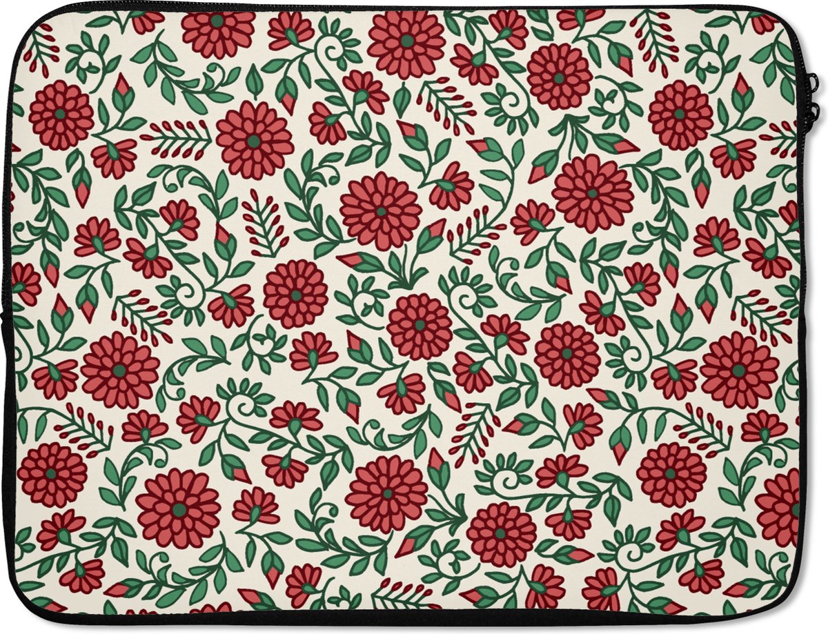 Laptophoes 17 inch - Bloem - Planten - Boho - Design. - Laptop sleeve - Binnenmaat 41x28 cm - Zwarte achterkant