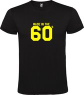 Zwart T shirt met print van " Made in the 60's / gemaakt in de jaren 60 " print Neon Geel size XXXXXL