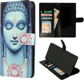 HB Hoesje Geschikt voor Samsung Galaxy J7 2017 Hoesje met Print - Portemonnee Book Case - Kaarthouder & Magneetlipje - Buddha Blauw