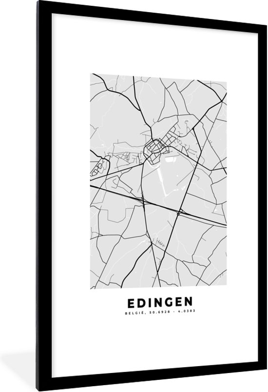 Posters Zwart Wit - België – Edingen – Stadskaart – Kaart – Zwart Wit ...